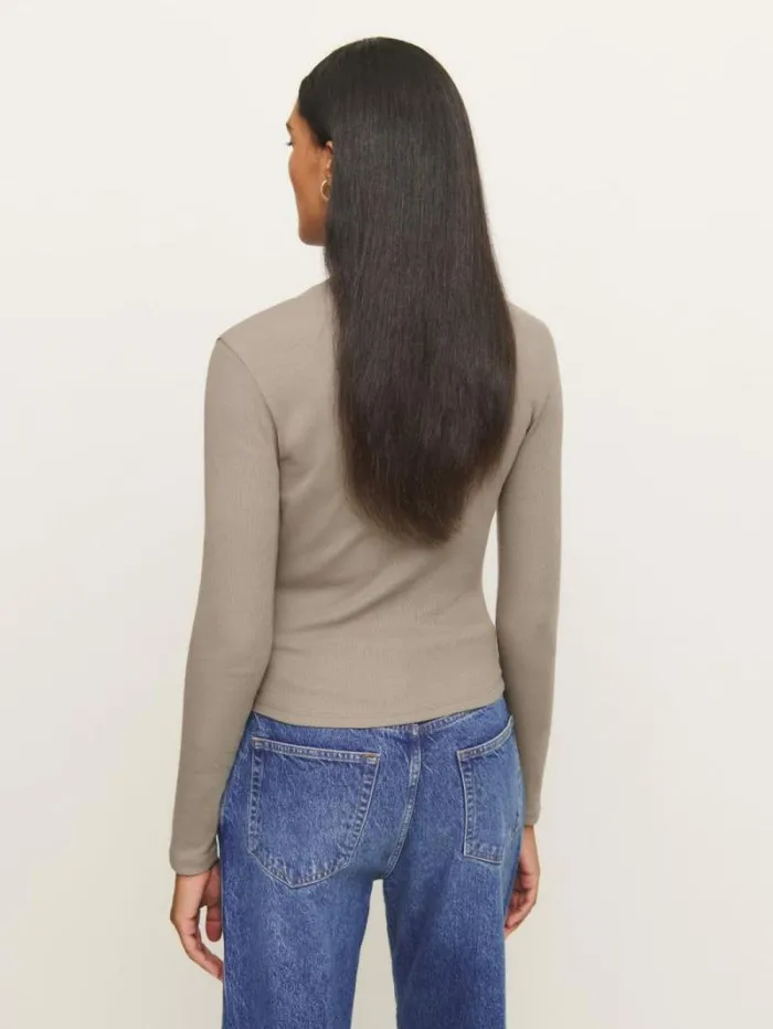 The Reformation Jayden Long Sleeve Henley Tee Taupe 8211 Clothing