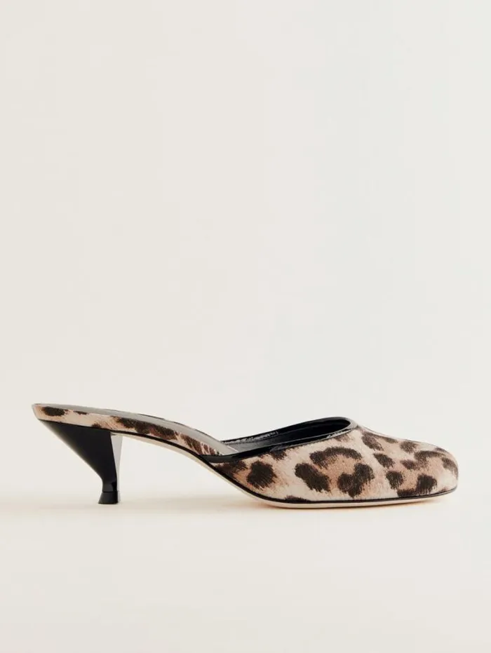 The Reformation Kalinka Heeled Mule Leopard Crepe 8211 Shoes
