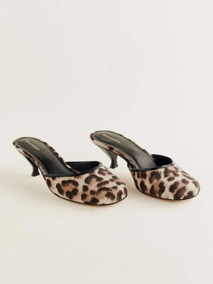 The Reformation Kalinka Heeled Mule Leopard Crepe 8211 Shoes