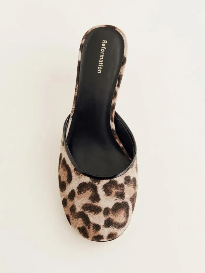 The Reformation Kalinka Heeled Mule Leopard Crepe 8211 Shoes