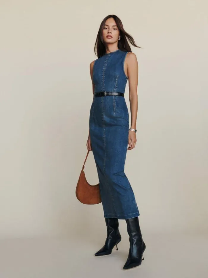 The Reformation Kendi Denim Midi Dress Bleu 8211 Clothing