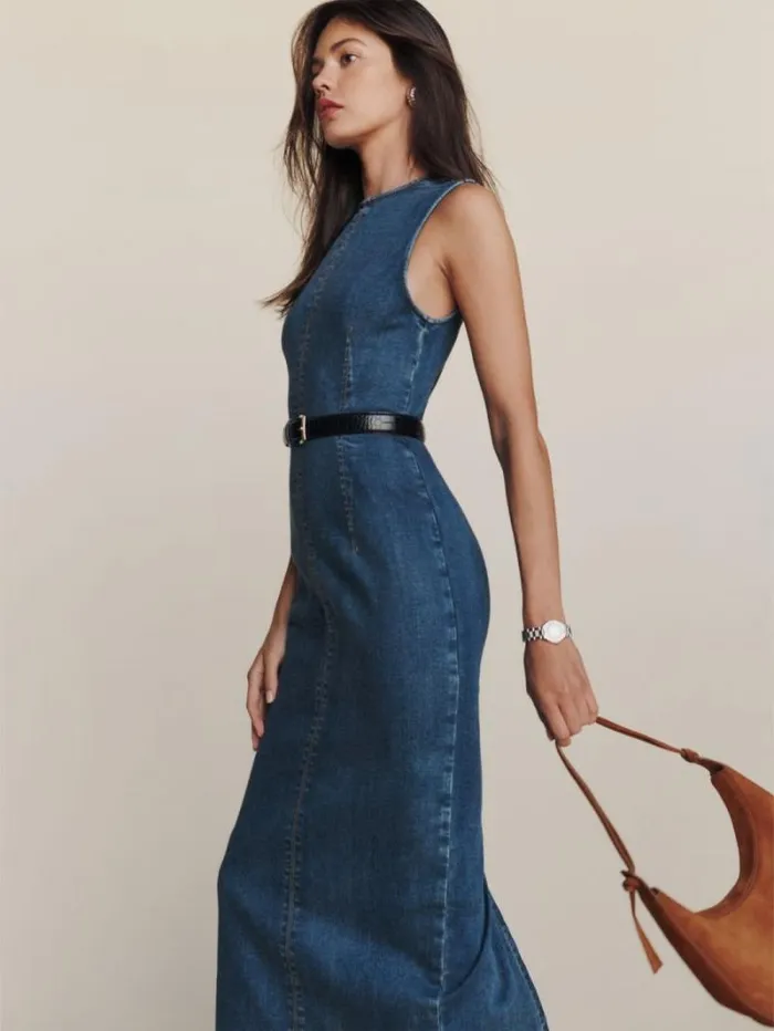 The Reformation Kendi Denim Midi Dress Bleu 8211 Clothing