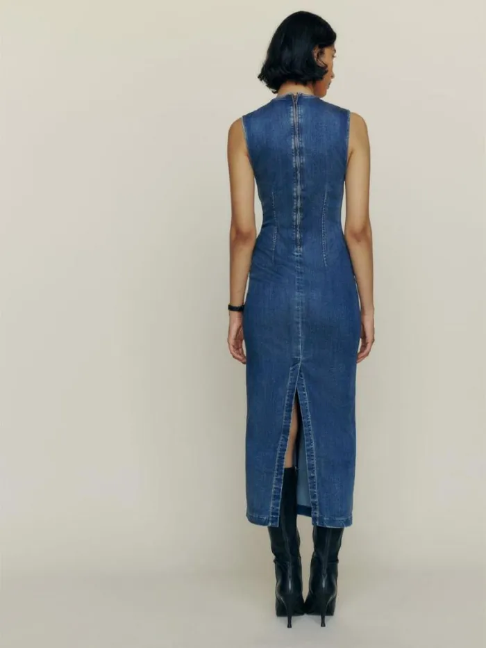 The Reformation Kendi Denim Midi Dress Bleu 8211 Clothing
