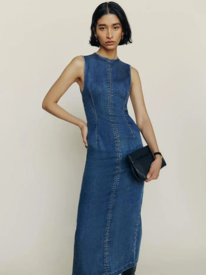 The Reformation Kendi Denim Midi Dress Bleu 8211 Clothing