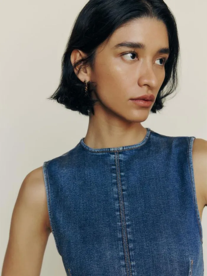 The Reformation Kendi Denim Midi Dress Bleu 8211 Clothing