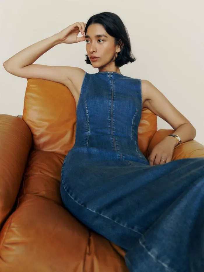 The Reformation Kendi Denim Midi Dress Bleu 8211 Clothing