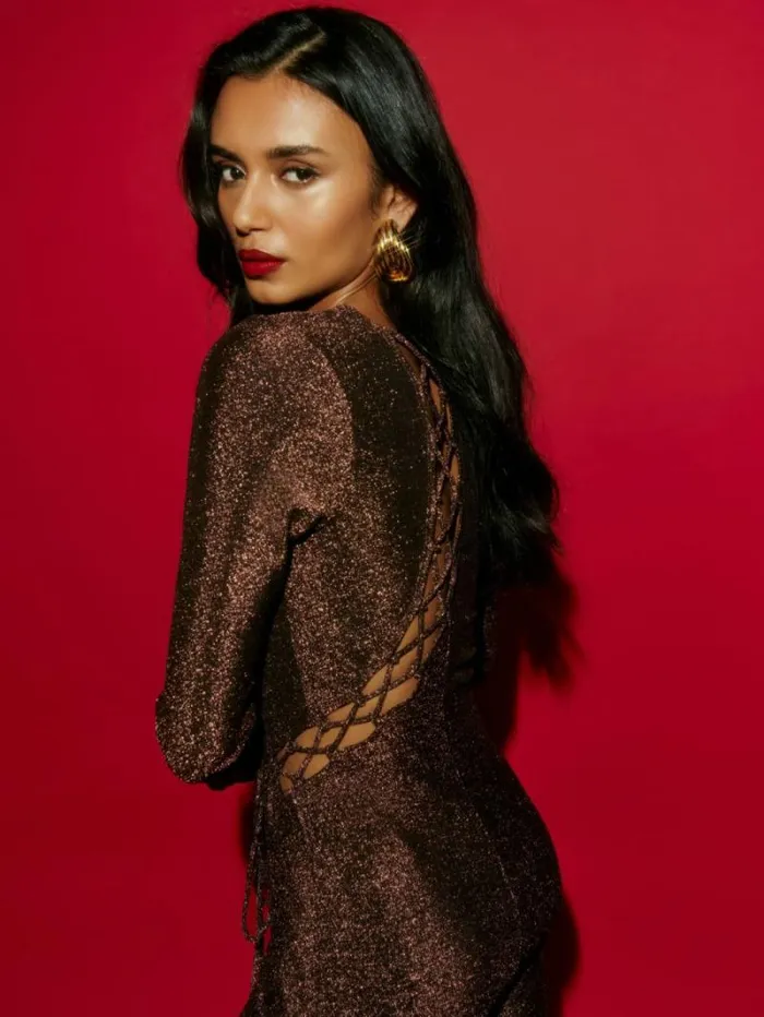 The Reformation Kinsey Knit Dress Copper Sparkle 8211 Clothing