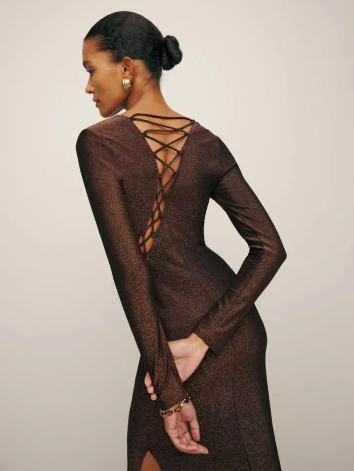 The Reformation Kinsey Knit Dress Copper Sparkle 8211 Clothing
