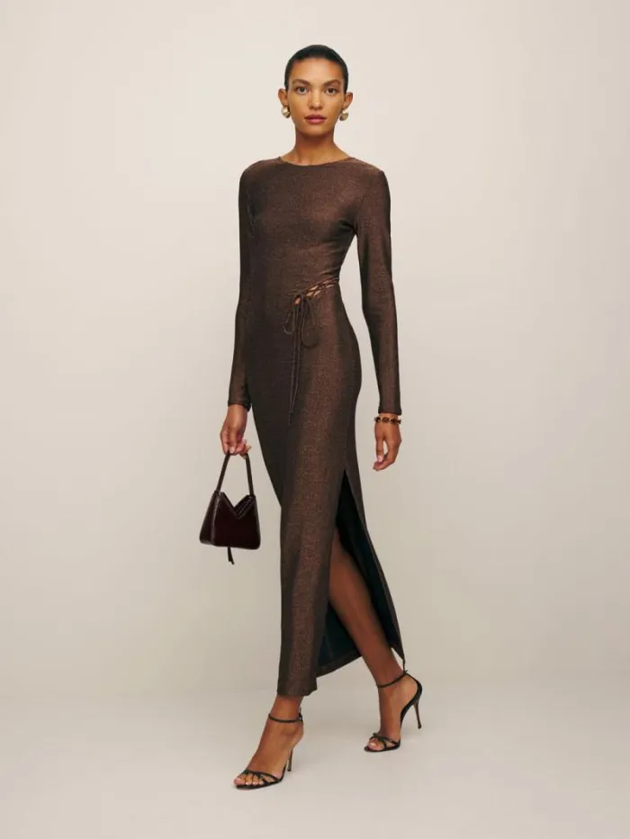 The Reformation Kinsey Knit Dress Copper Sparkle 8211 Clothing