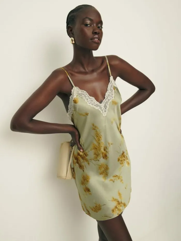 The Reformation Marina Silk Dress Golden Hour 8211 Clothing