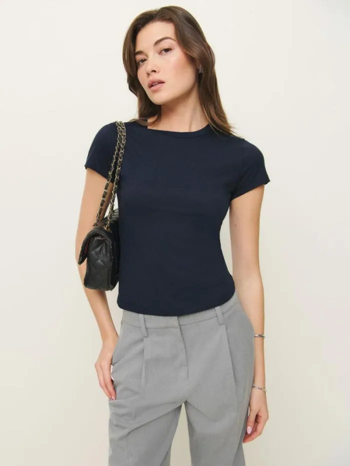 The Reformation Max Slim Tee Midnight 8211 Clothing