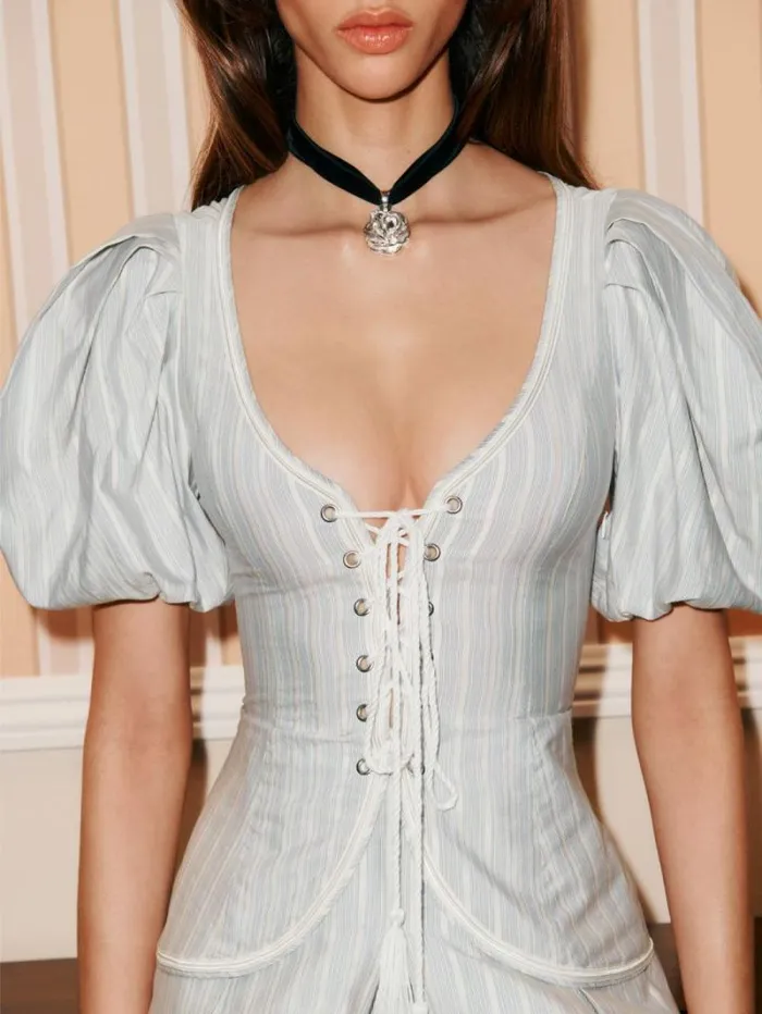 The Reformation Melis Dress Bluewhite Stripe 8211 Clothing
