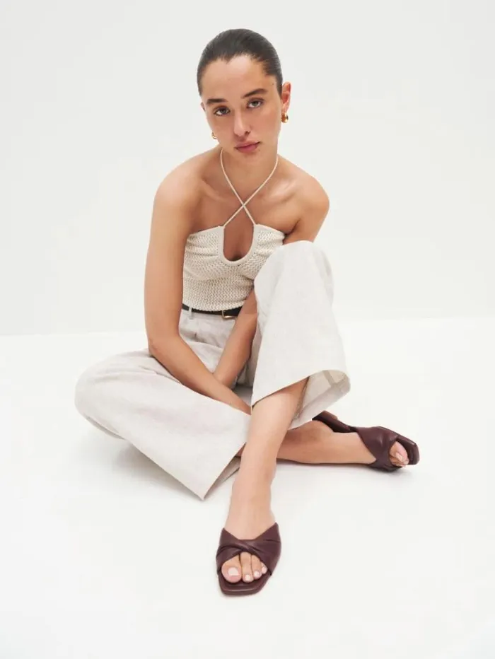 The Reformation Mikki Twist Flat Sandal Chestnut 8211 Shoes