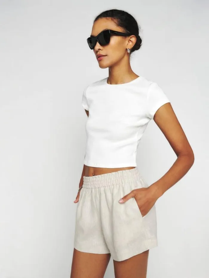 The Reformation Mila Linen Short Oatmeal 8211 Clothing
