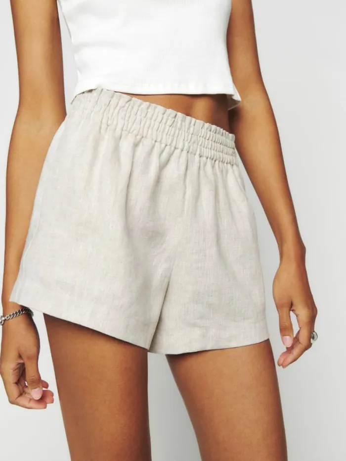 The Reformation Mila Linen Short Oatmeal 8211 Clothing
