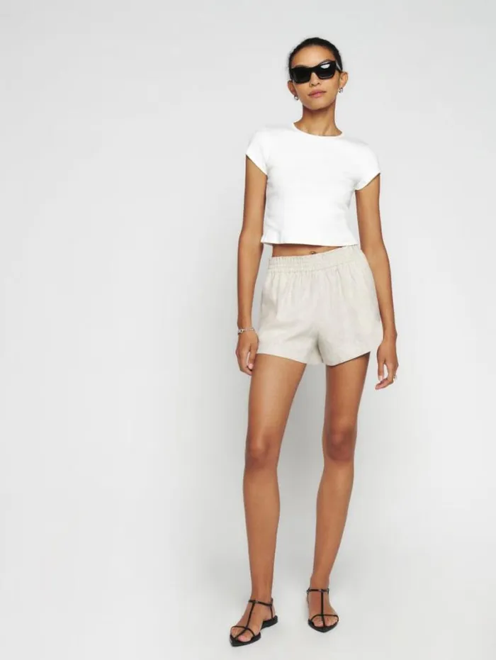 The Reformation Mila Linen Short Oatmeal 8211 Clothing