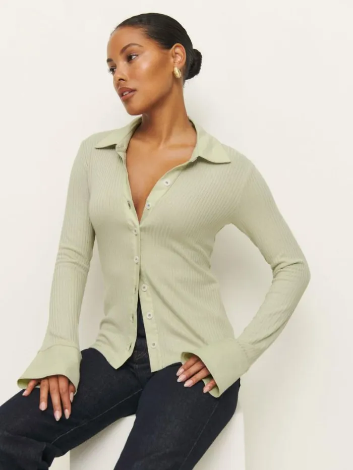 The Reformation Miles Knit Top Dried Herbs 8211 Clothing