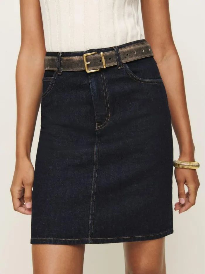 The Reformation Mona Mid Rise Denim Skirt Ondine 8211 Clothing