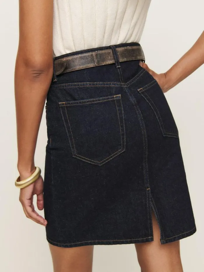 The Reformation Mona Mid Rise Denim Skirt Ondine 8211 Clothing