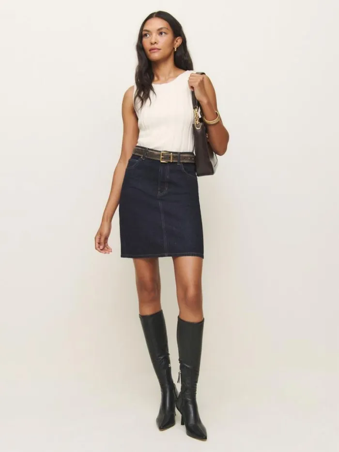 The Reformation Mona Mid Rise Denim Skirt Ondine 8211 Clothing