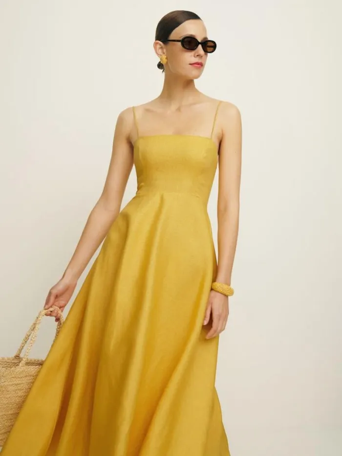 The Reformation Monette Linen Dress Sunflower 8211 Clothing