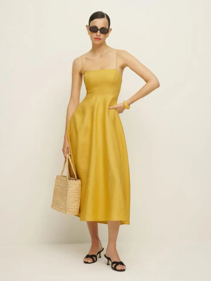 The Reformation Monette Linen Dress Sunflower 8211 Clothing