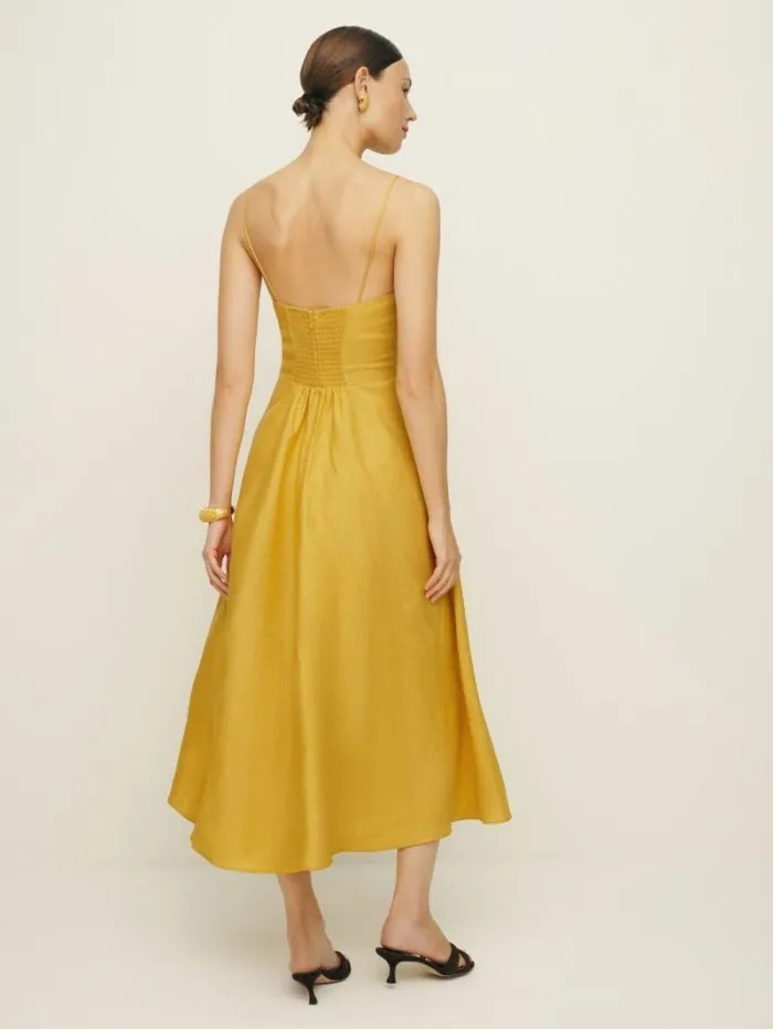 The Reformation Monette Linen Dress Sunflower 8211 Clothing