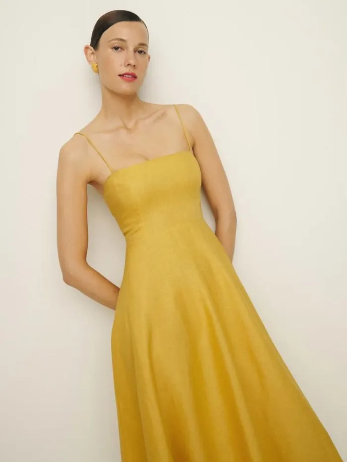 The Reformation Monette Linen Dress Sunflower 8211 Clothing