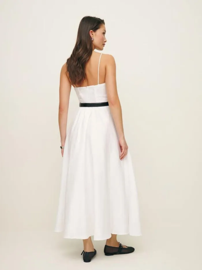 The Reformation Monette Linen Dress White 8211 Clothing