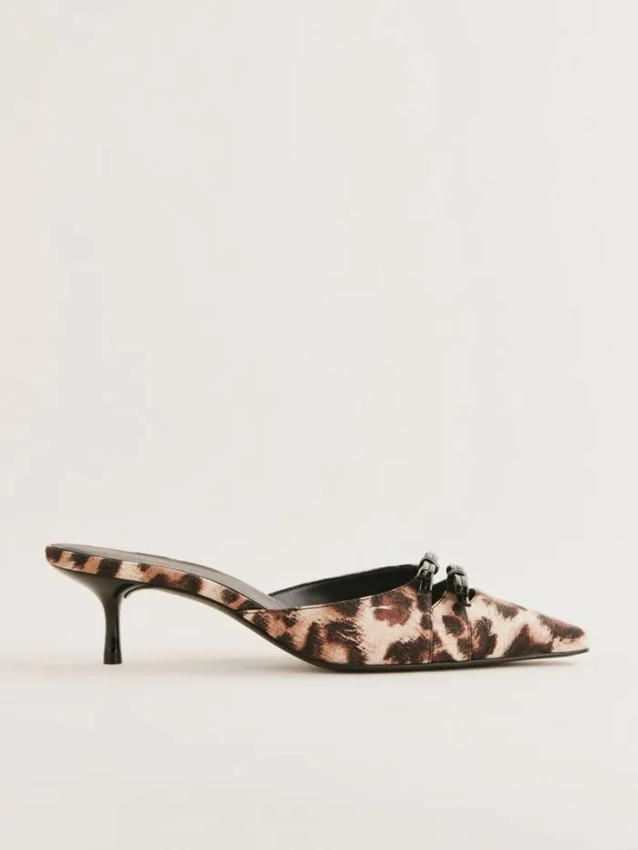 The Reformation Nelson Heeled Mule Leopard Crepe 8211 WeddingsShoes
