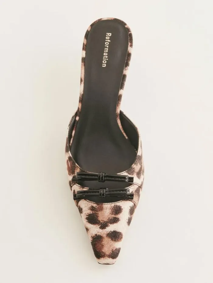 The Reformation Nelson Heeled Mule Leopard Crepe 8211 WeddingsShoes