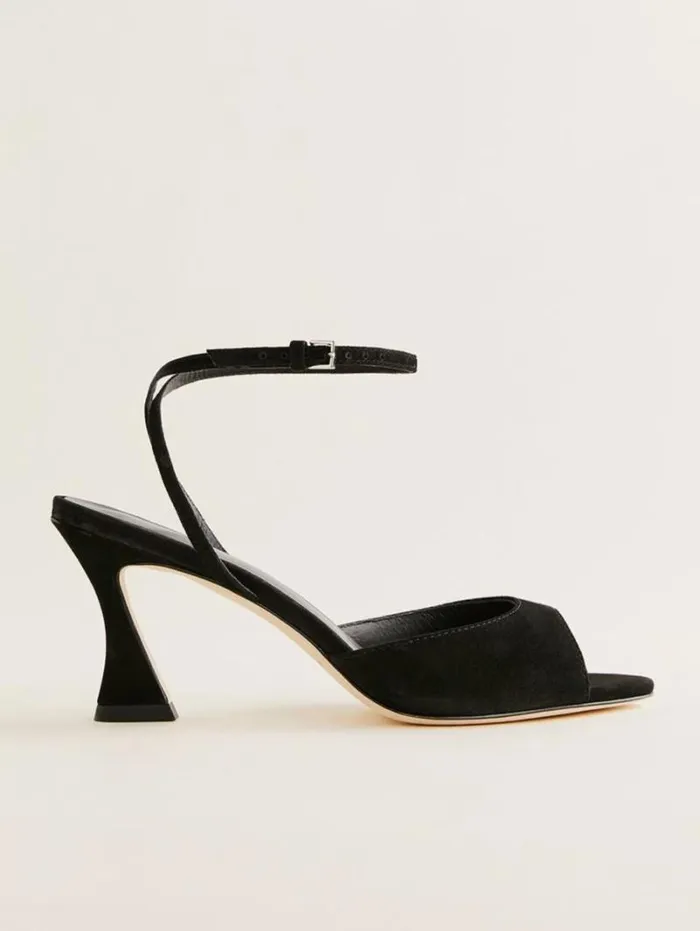 The Reformation Noa Heeled Sandal Black Suede 8211 WeddingsShoes