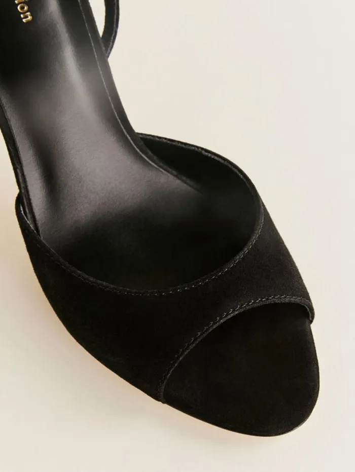 The Reformation Noa Heeled Sandal Black Suede 8211 WeddingsShoes