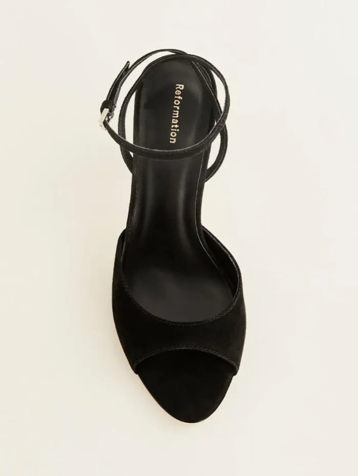 The Reformation Noa Heeled Sandal Black Suede 8211 WeddingsShoes