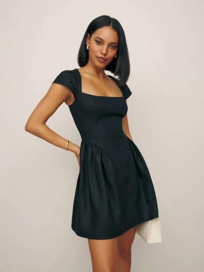 The Reformation Oaklyn Linen Dress Black 8211 Clothing