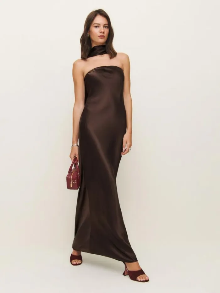 The Reformation Oren Silk Dress Black Bean 8211 Weddings