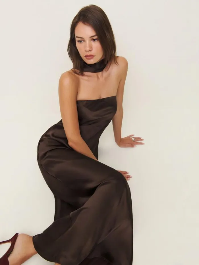 The Reformation Oren Silk Dress Black Bean 8211 Weddings