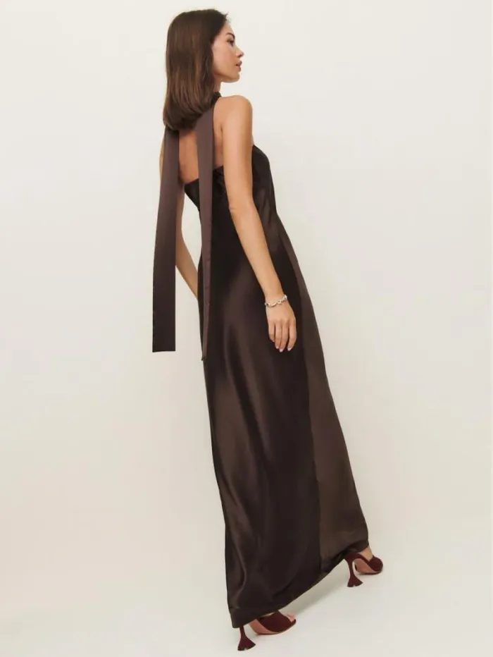 The Reformation Oren Silk Dress Black Bean 8211 Weddings