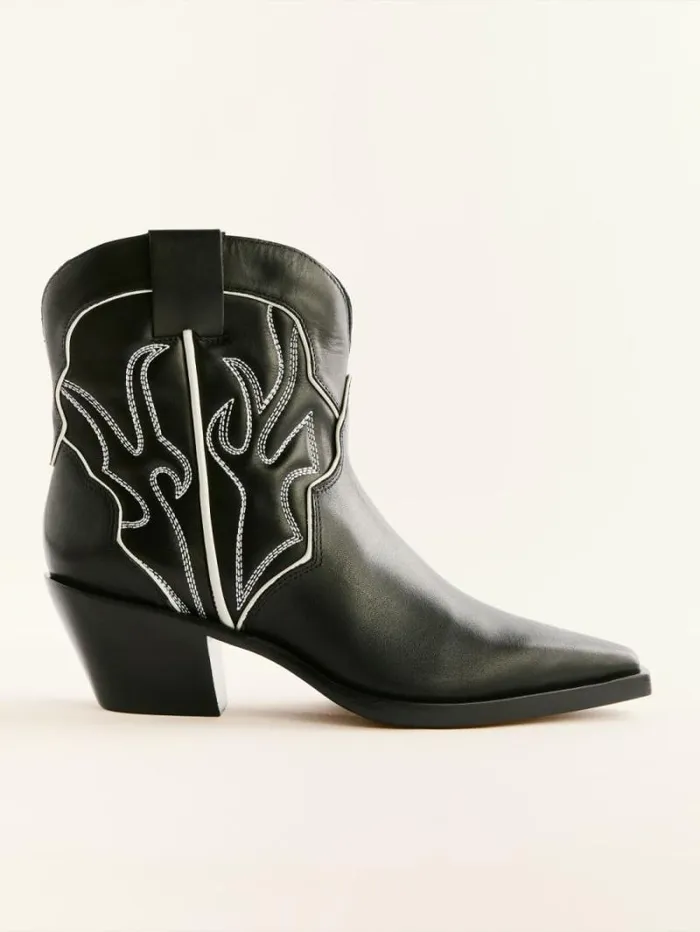The Reformation Otto Mini Western Boot Black Ivory 8211 Shoes