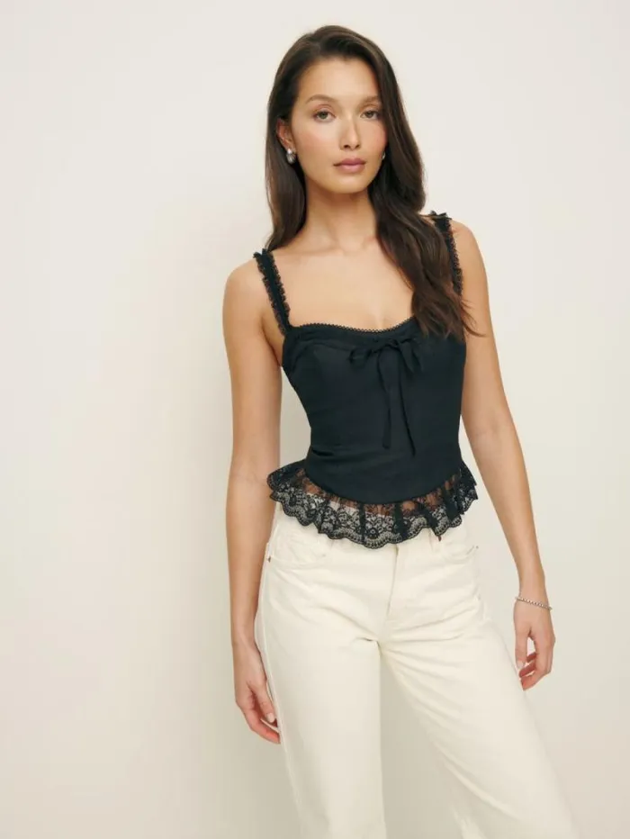 The Reformation Paola Linen Top Black 8211 Clothing
