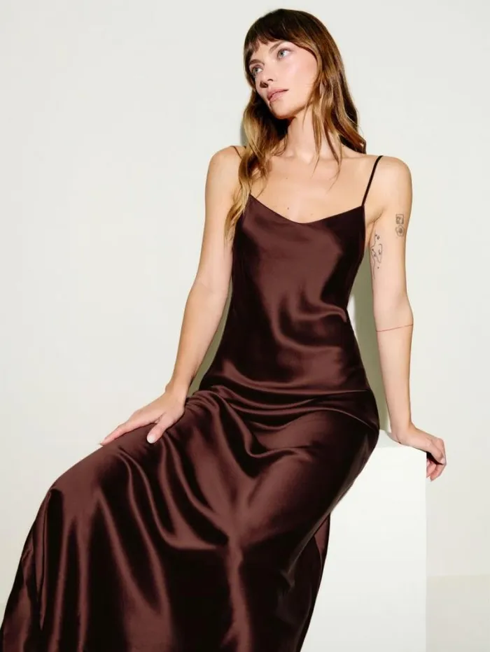 The Reformation Parma Silk Dress Mahogany 8211 ClothingWeddings