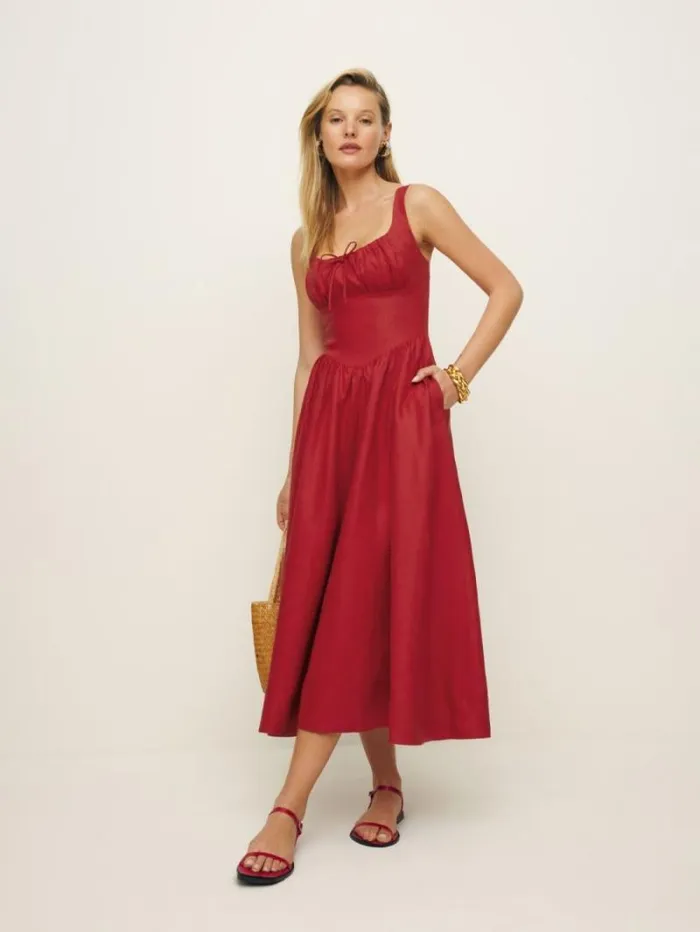 The Reformation Petites Balia Linen Dress Sundried Tomato 8211 Clothing