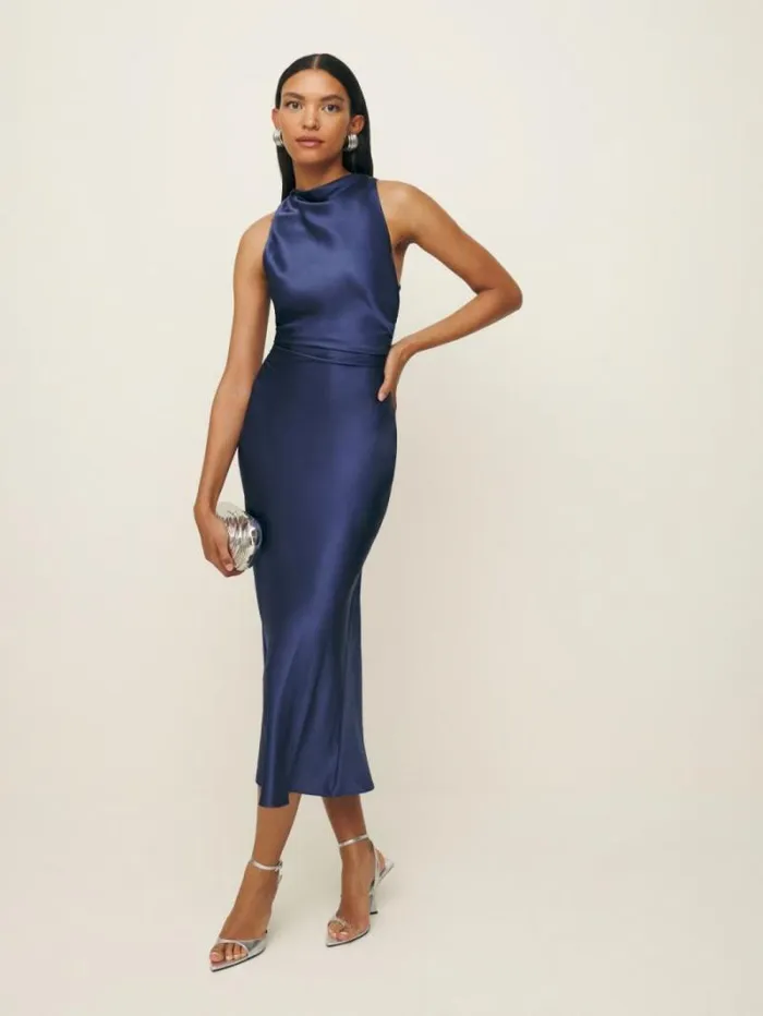 The Reformation Petites Casette Silk Dress Blue Iris 8211 ClothingWeddings