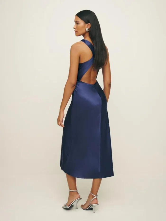 The Reformation Petites Casette Silk Dress Blue Iris 8211 ClothingWeddings