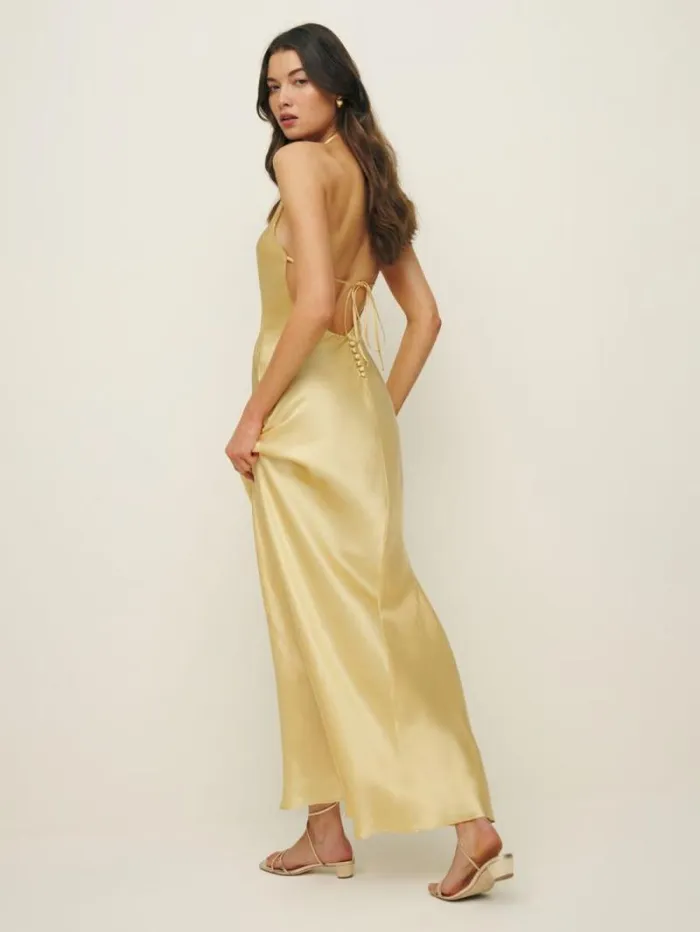 The Reformation Petites Jeany Silk Dress Sunshine 8211 ClothingWeddings