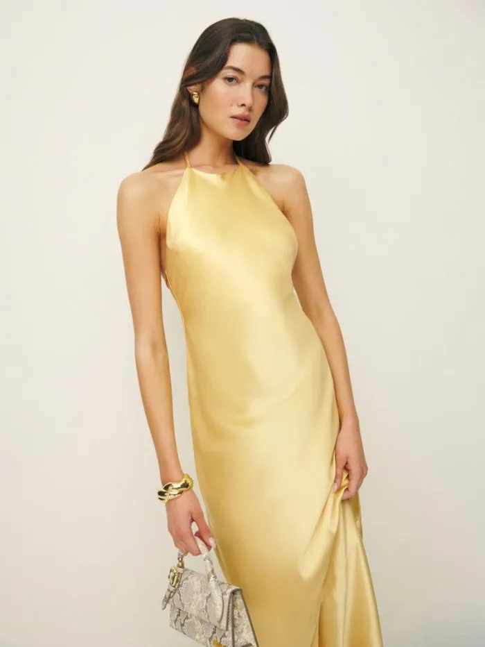 The Reformation Petites Jeany Silk Dress Sunshine 8211 ClothingWeddings
