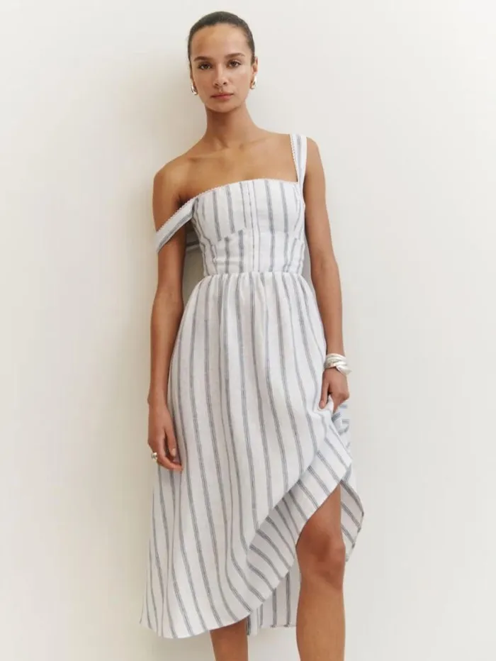 The Reformation Petites Tagliatelle Linen Dress Harbor Stripe 8211 Clothing