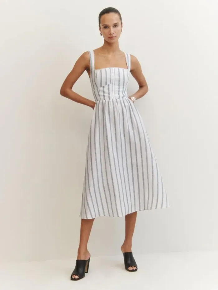 The Reformation Petites Tagliatelle Linen Dress Harbor Stripe 8211 Clothing