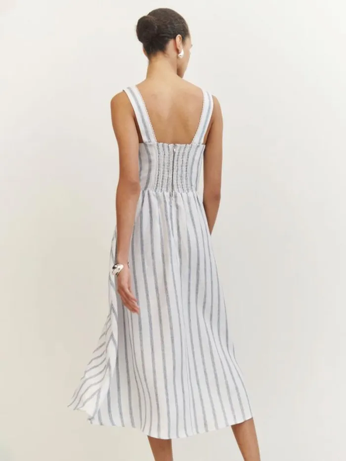 The Reformation Petites Tagliatelle Linen Dress Harbor Stripe 8211 Clothing