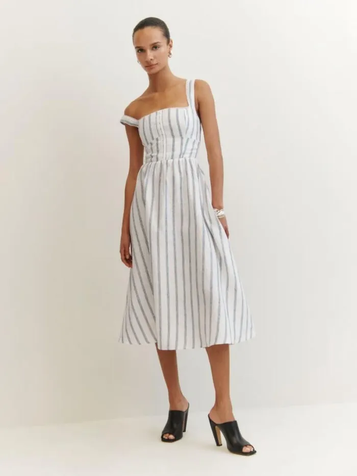 The Reformation Petites Tagliatelle Linen Dress Harbor Stripe 8211 Clothing